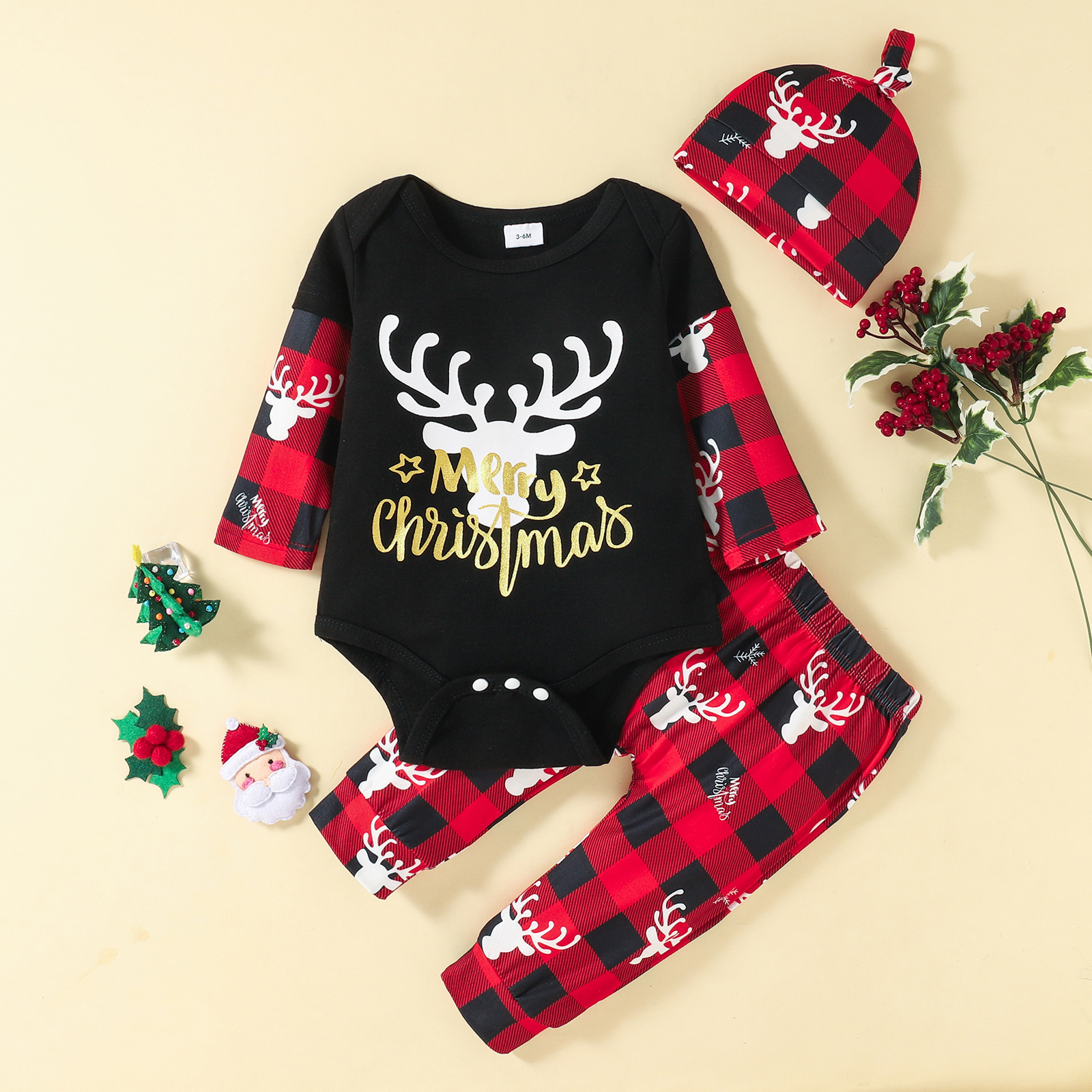 3Pcs Infant Baby Boy Christmas Outfit